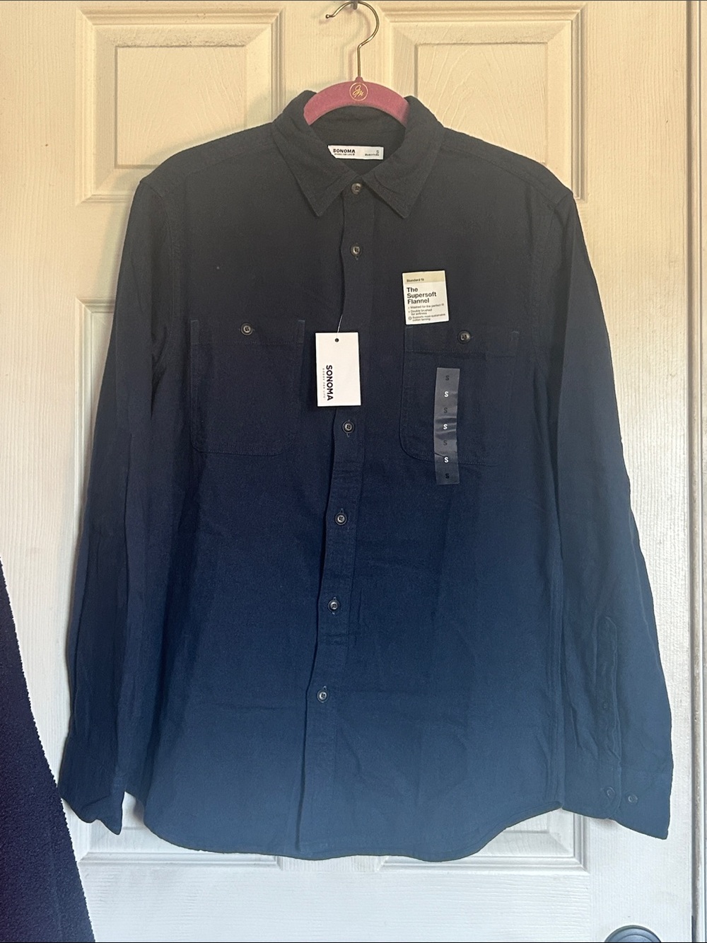 NWT Sonoma Marval blue super soft flannel long sleeve shirt size small